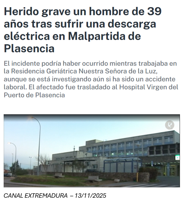 noticia accidente - prevención ante riesgo eléctrico - prevenfor soluciones 